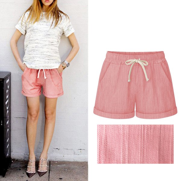 Dam Elastisk midja Dragsko Lös Beach Shorts Hot Pants Pink,4XL