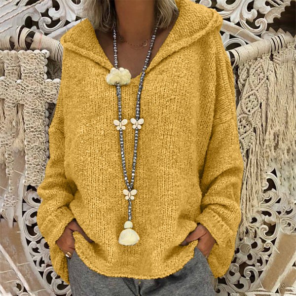 Dame Vinter Warm Hoodie Sweater Hætte Strik Mode Sexet Løs Yellow L