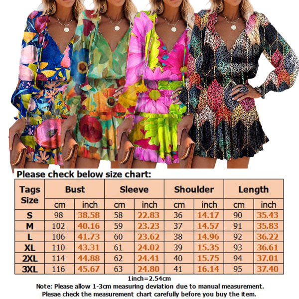 Damer med snörning i A-linje Mini-klänningar Färgglada V-ringad långärmad Blue XL