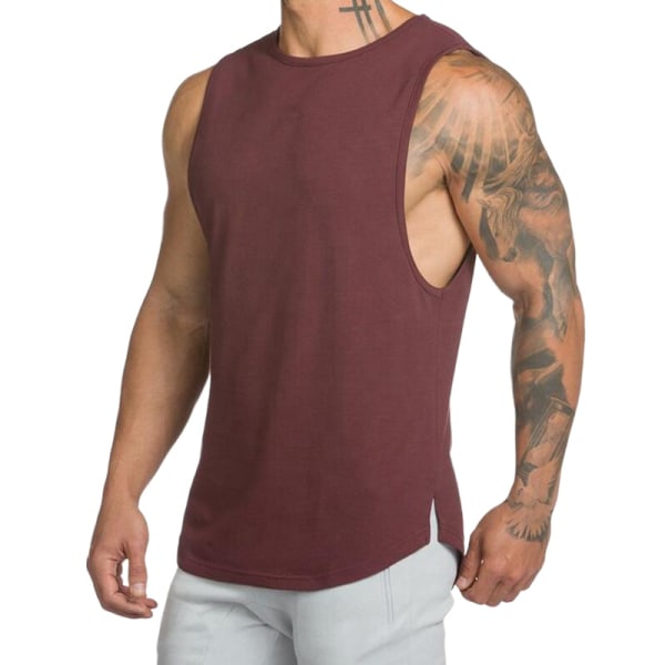 Män Casual ärmlös T-shirt Crew Neck Vest Tank Tops Shirt Red L