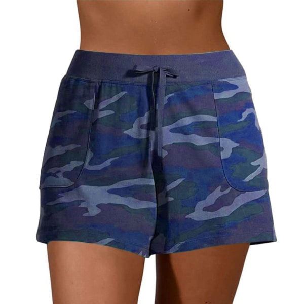 Kvinders Camouflage Hurtigtørrende Shorts Beach Soft Pants Sports Dark Blue,2XL