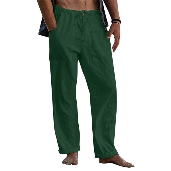 Byxor med elastiska midja för män Solida byxor Dark Green 3XL