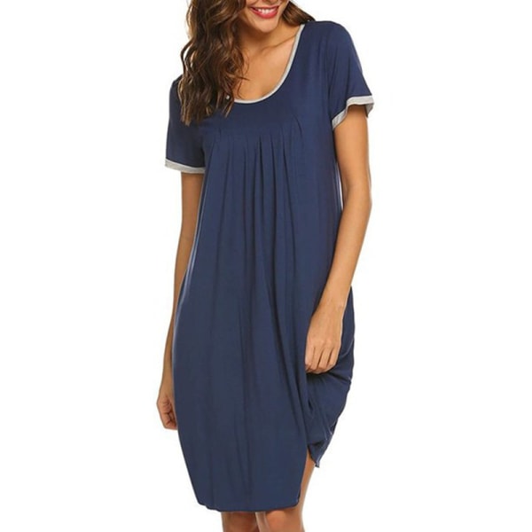 Kvinnors korta klänning färgmatchande oregelbunden kortärmad klänning Navy Blue XL