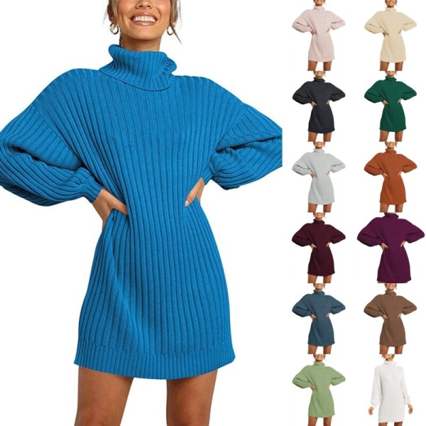 Kvinder Langærmet Højhalset Pullover Jumper Varm Sweater Kjole Claret XL