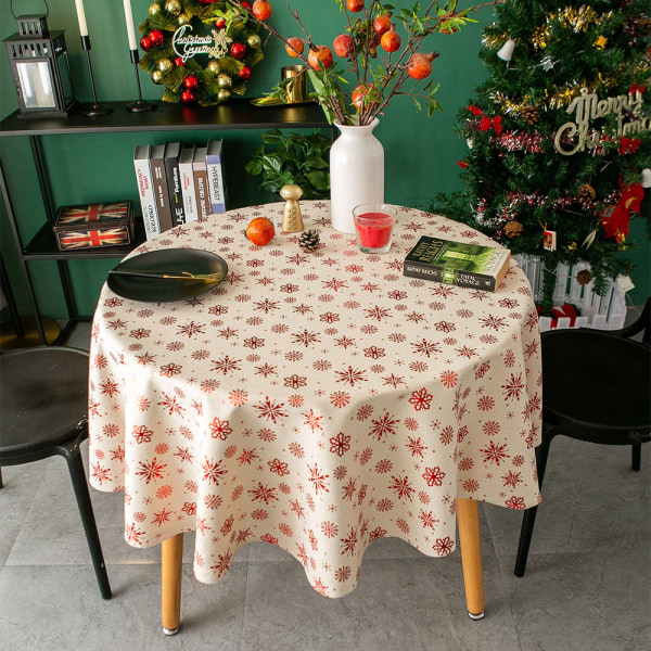 Köp Rund bordsduk uppsättning fest dekoration jul snöflinga duk Röd 120cm |  Fyndiq