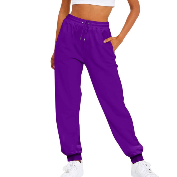 Kvinder ensfarvede bukser lige ben med lommer joggingbukser Purple L