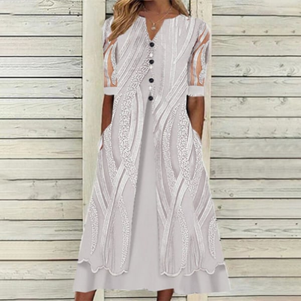 Kvinder Swing Hem Summer Beach Sundress Blomsterprint lang kjole White XL
