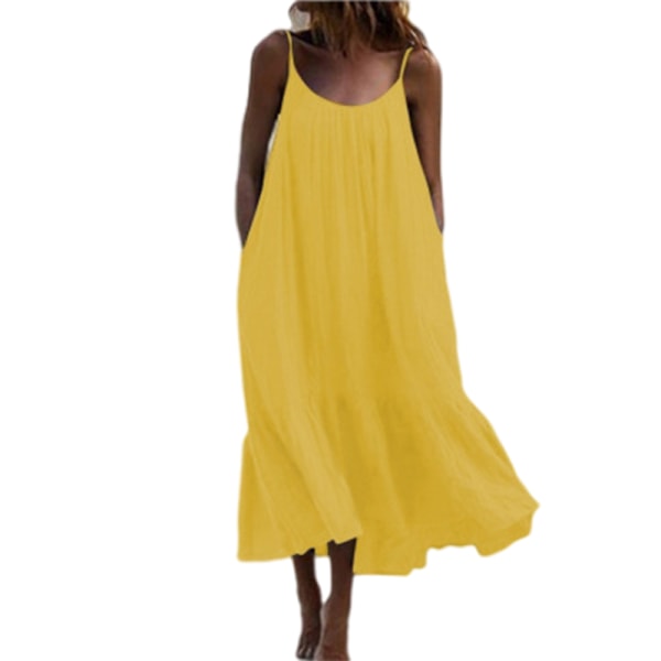 Pitsi, yksivärinen pitkä mekko kesänaisille Yellow,3XL
