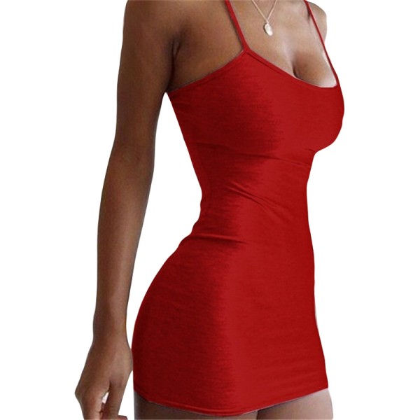 Kvinders sexet nederdel Tætsiddende hofteomslag Kort kjole uden ærmer Wine Red M