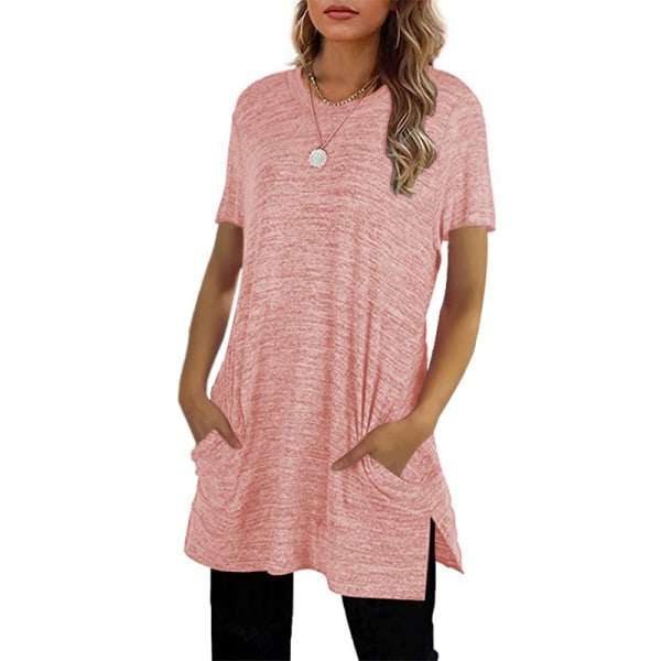 Kvinders afslappet kortærmet T-shirt med løs lomme med trøje Pink,L
