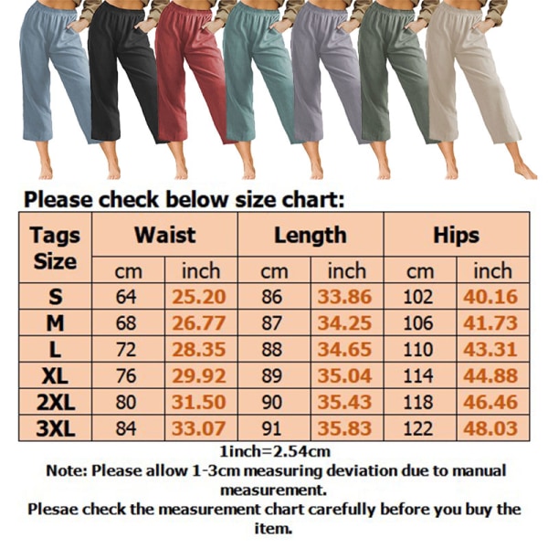 Naisten puuvillaiset Capri-housut, korkeavyötäröiset casual lyhennetyt housut Orange,M