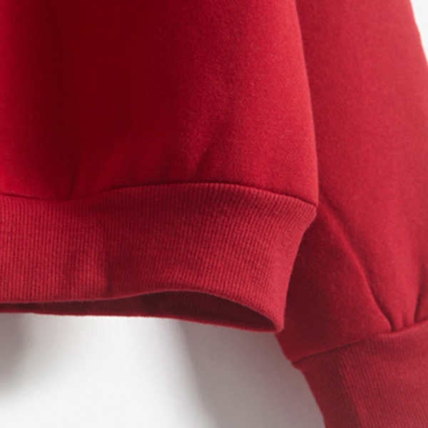 Dam långärmad enfärgad tröja Ribbed Thicken Plush Pullover Röd M