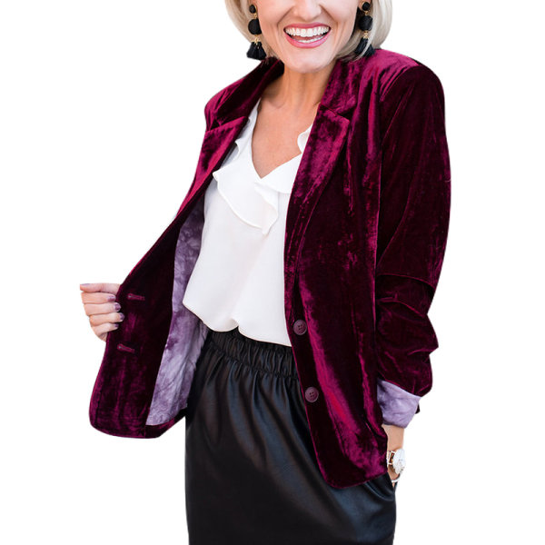 Kvinder ensfarvet revers business jakker enkeltradet overtøj Vinröd S