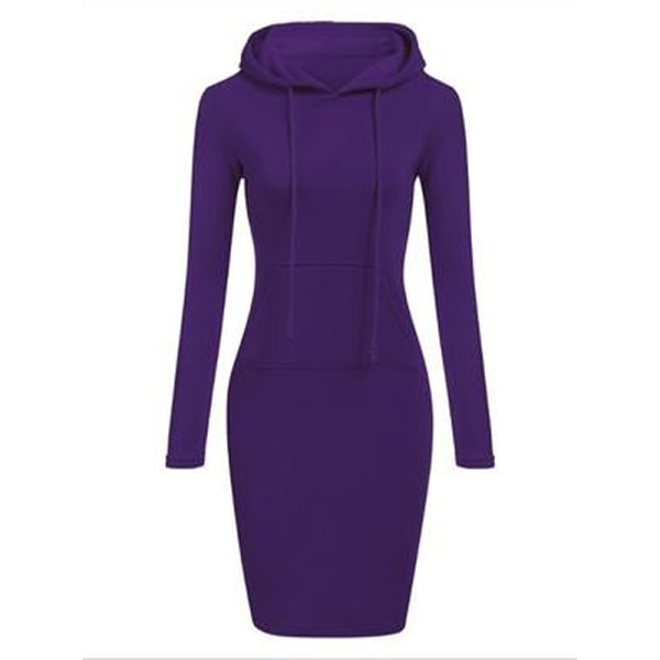 Huvtröja för kvinnor Långärmad tröja Hoodie Midiklänning Purple,L