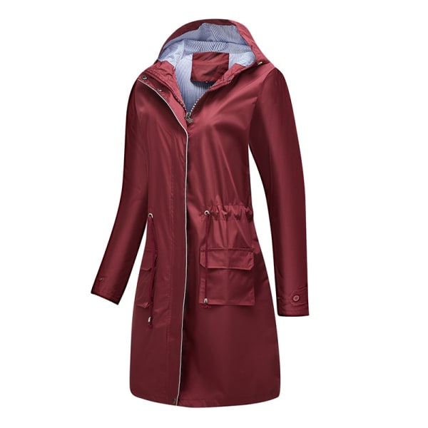 Langærmet frakke til kvinder, vandtæt overtøj Wine Red XXL