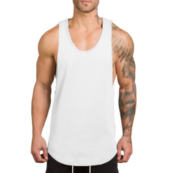 Men Gym Muskel ärmlös skjorta Linne Bodybuilding Vest White,L