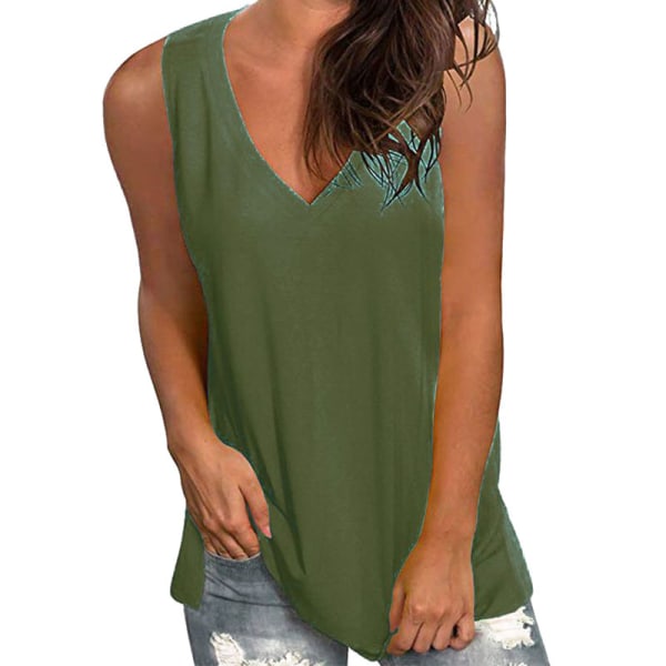 V-ringad ärmlös väst lös t-shirt med camisole-topp för kvinnor green, S