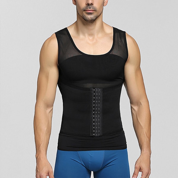 Män Body Shaper Slimming Vest Linne Compression Shirt Black,L