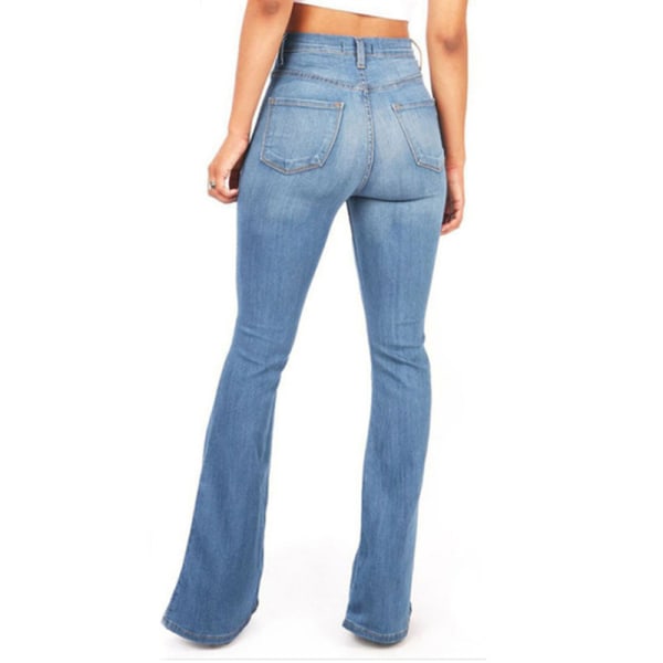 Kvinder jeans højtaljede løse knapbukser afslappede bukser med udsving Light Blue,L