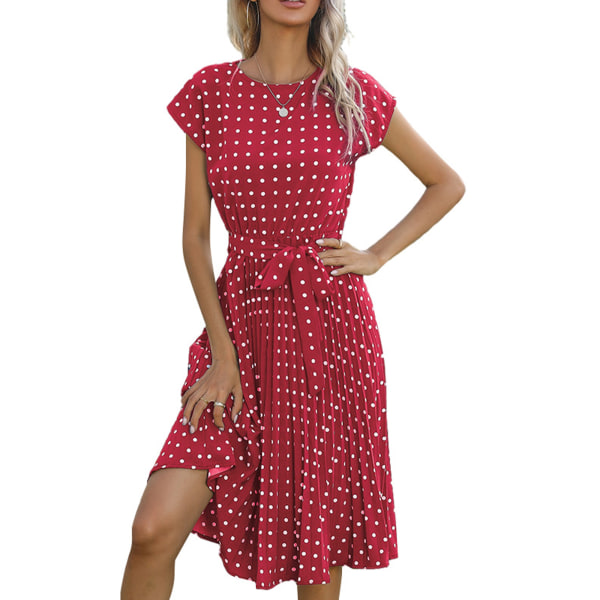 Dam prickiga kortärmad klänning Summer Beach A-line kjol Red,M