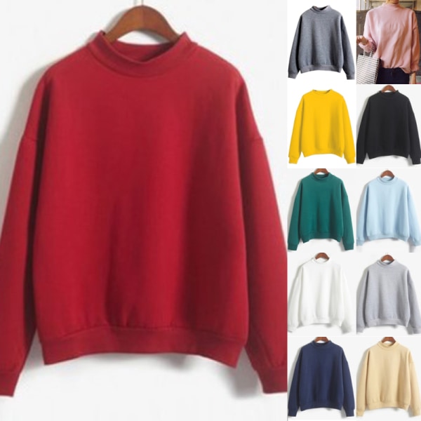 Langærmet ensfarvet sweatshirt til kvinder med rib tykke plystrøjer Gul L
