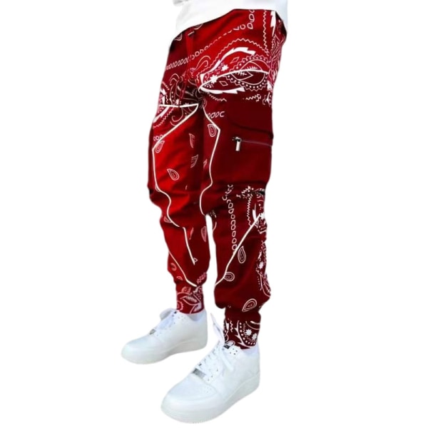 Miesten monitaskuiset kiristysnyörihaalarit Casual hip-hop-housut Red Matching,3XL