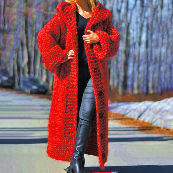 Kvinder Vinter Varme striktrøjer Ensfarvet sweater Red 2XL