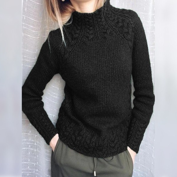 Kvinder langærmet højhalset striktrøjer ensfarvet sweater Black XL