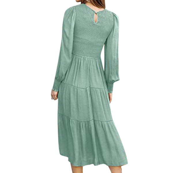 Kvinder plisseret ryg knap Maxikjoler Loose A Line Dress Swing Light Green S