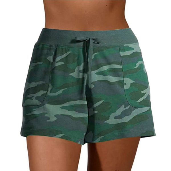 Kvinders Camouflage Hurtigtørrende Shorts Beach Soft Pants Sports Green,2XL