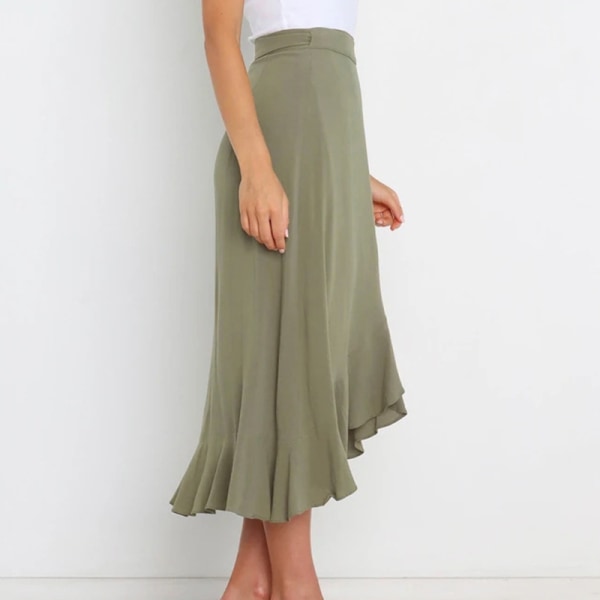 Kvinder høj talje midi nederdel flæse nederdele Army Green XL