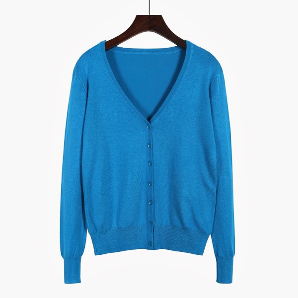 Dame langærmet åben front cardigan sweater V-hals varm frakke Lake Blue 2XL