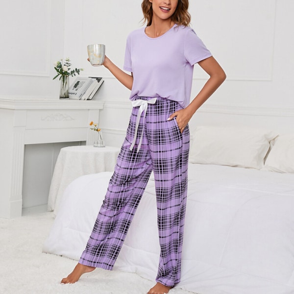 Kvinnor med fickor Pyjamasset Pjs nattkläder Purple XL