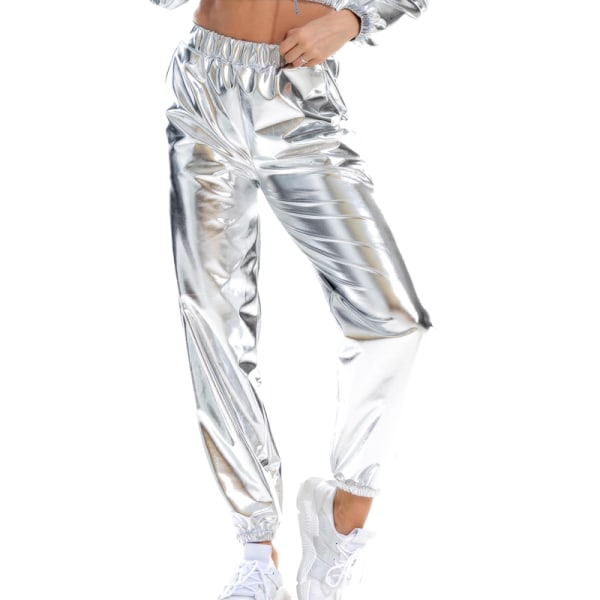 Dambyxor med hög midja Metallic Loungewear Shin-byxor Silver S
