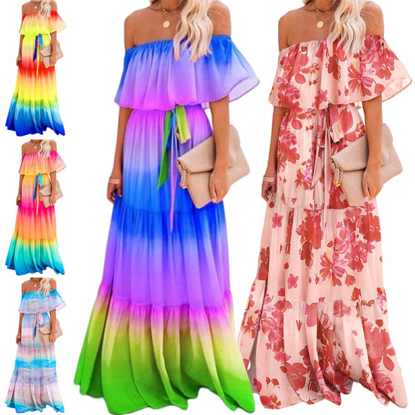 Naisten pitkä mekko olkapäältä Summer Beach Sundress Holiday Sexy Yellow XL  2fe7 | Yellow | Polyester | Fyndiq