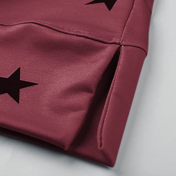 Dameoverdele T-shirt med stjernetrykt løs pullover med langærmede T-shirts Wine Red 4XL