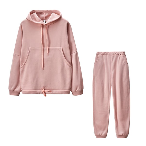 Damer enfärgad set långärmad tvådelad outfit Apricot Pink XL