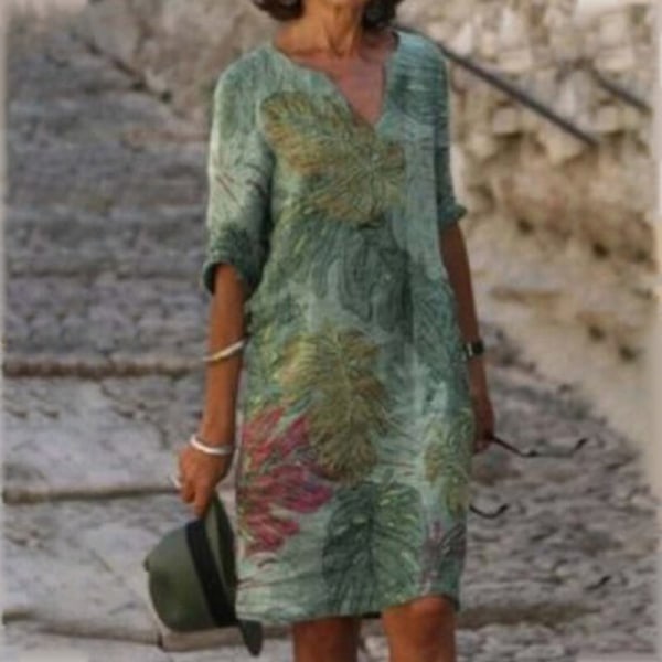 Kvinnor Halv ärm Summer Beach Sundress V-ringad miniklänning Dark Green M