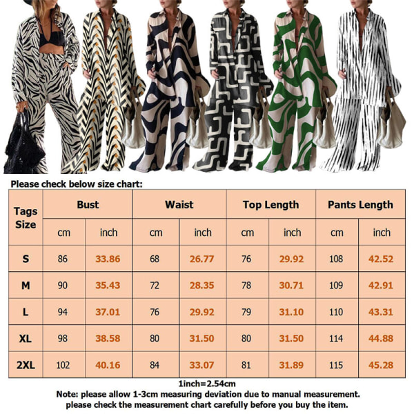 Dame stribet leopardprint langærmet loungesæt med brede ben Svart vit XL