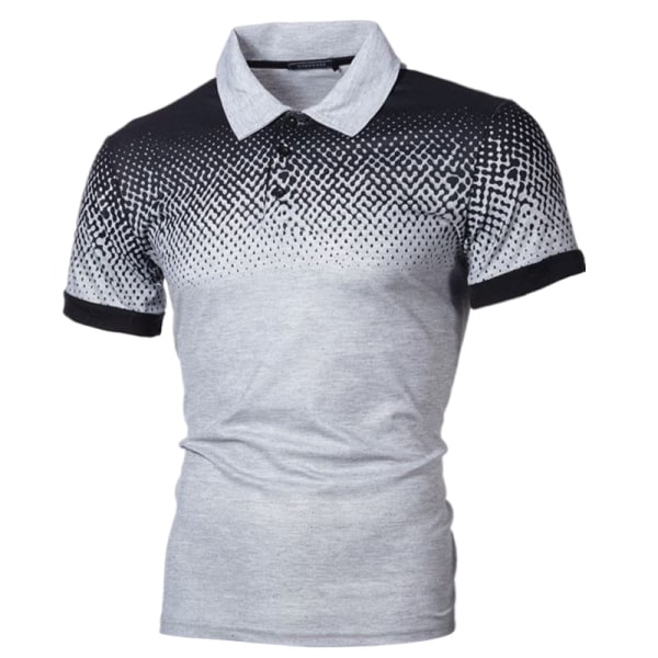 Herr T-shirt pikétröja Gradient Kortärmad T-shirt Lapel Collar Light Gray With Black 4XL