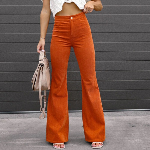 Dame ensfarvede blussede ben joggingbukser med høj talje Orange L
