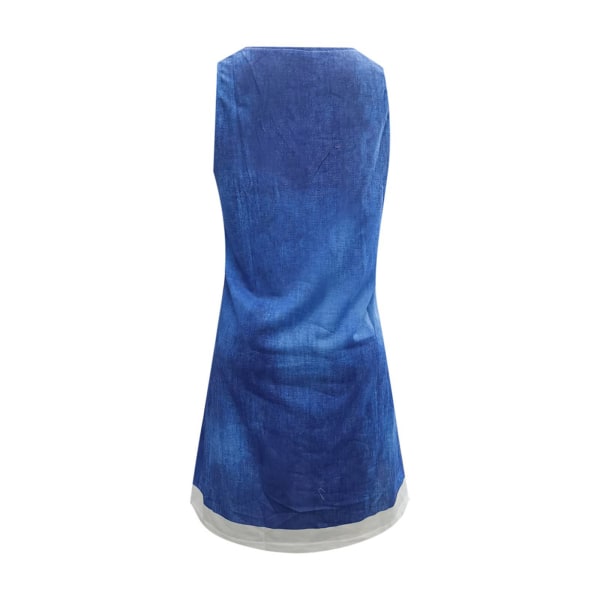 Dam falsk 2-delad skjorta Sundress Tunika Midiklänning Scoop Neck Dark Blue S
