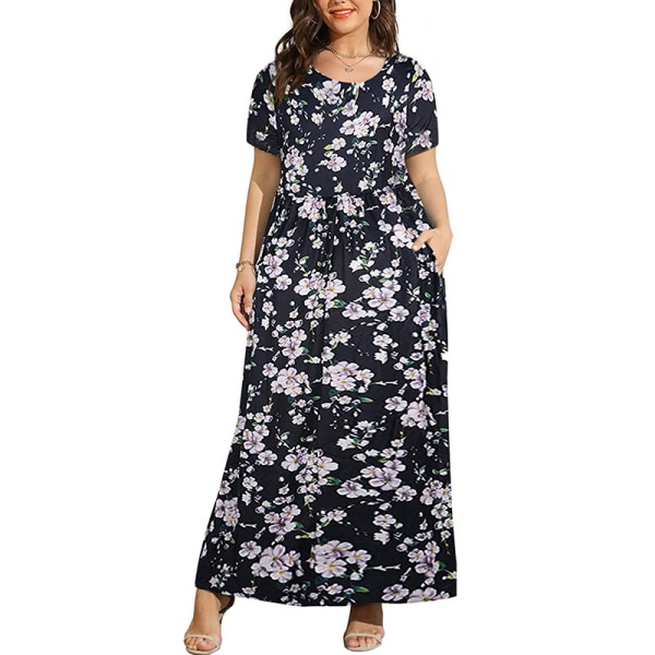 Dame Lang kjole Plus Size Beach Sundress Rejse Black Floral L da19 | Black Floral | Polyester Blend |