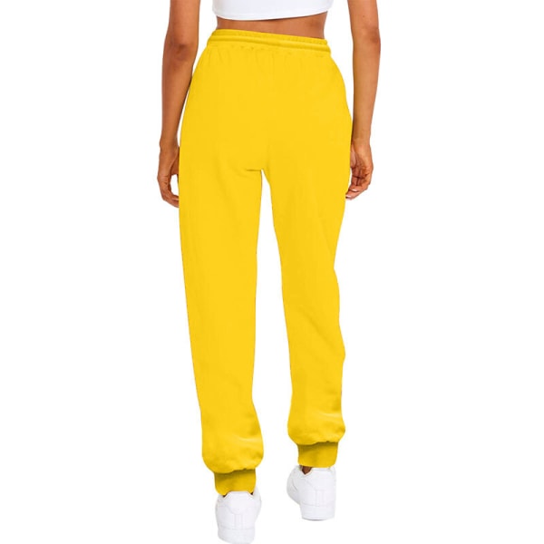 Kvinder ensfarvede bukser lige ben med lommer joggingbukser Yellow XL