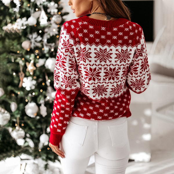 Dame Casual Sweater Pullover Løs Christmas Snowman Jumper White L