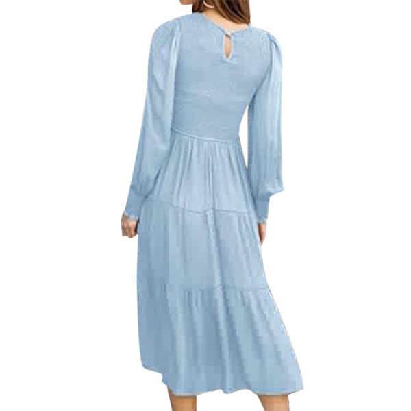 Kvinder plisseret ryg knap Maxikjoler Loose A Line Dress Swing Light Blue XL