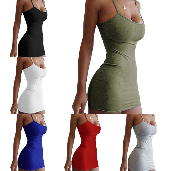 Kvinders sexet nederdel Tætsiddende hofteomslag Kort kjole uden ærmer Army Green M