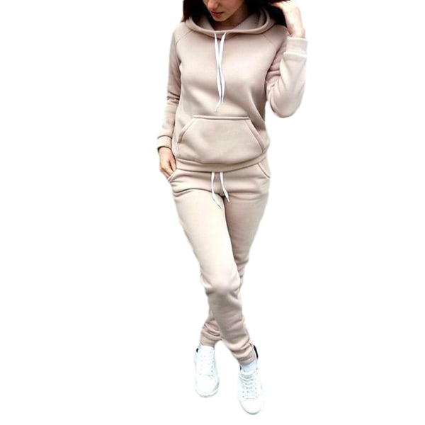 Hoodedräkt för kvinnor med långärmad sportdräkt Casual khaki,XL