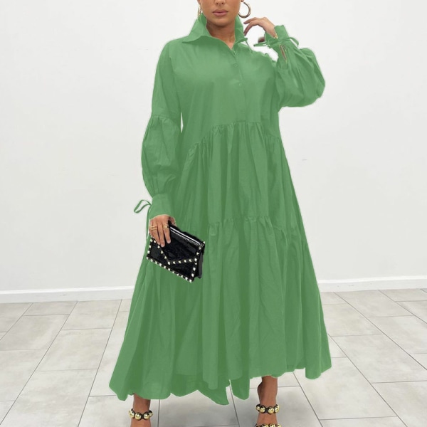 Kvinnor Enfärgad skjortklänning Volang Maxiklänningar Green L