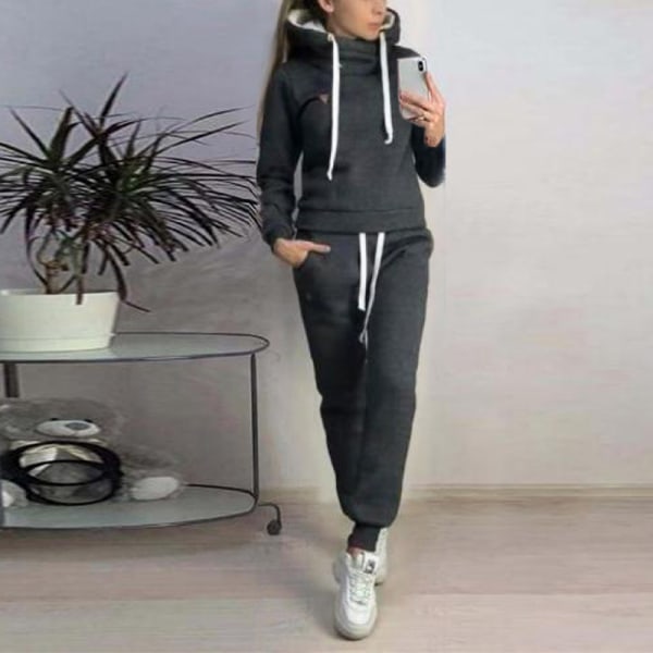 Kvinnor Enfärgad Långärmad Sweatsuit Elastisk midja Jogger Set Dark Gray 3XL
